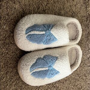 Cozy White Slippers with Blue Bow